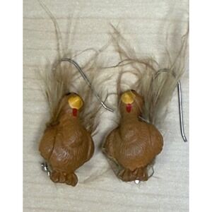 Handcrafted Turkey Earrings Brown Feather Thanksgiving Kitsch Novelty Retro OOAK